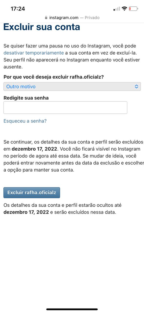 Coloque sua senha do seu instagram